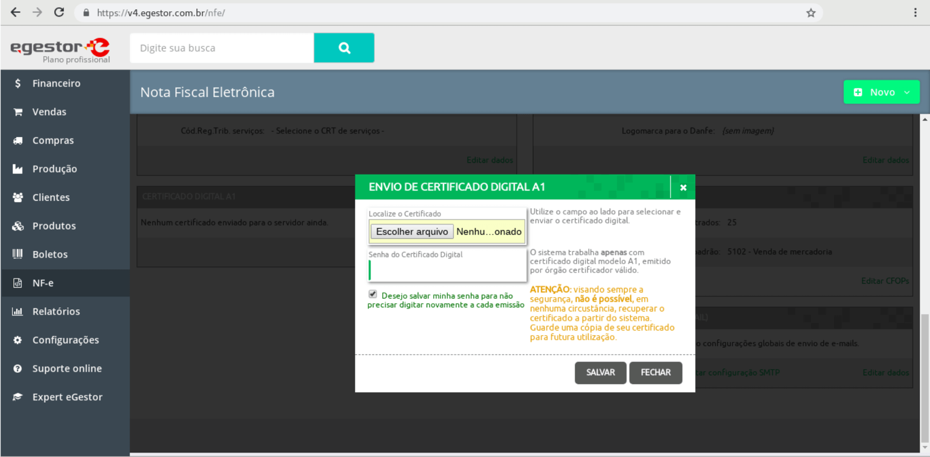 Envio Certificado NF-e