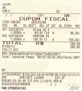 Exemplo de CF-e Cupom Fiscal Eletrõnico