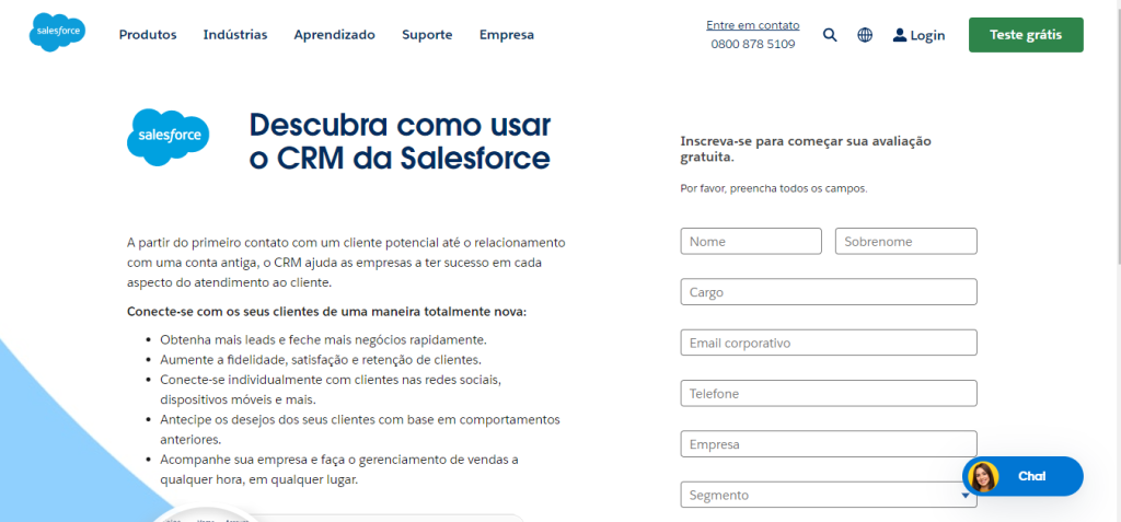 Página inicial do CRM Salesforce