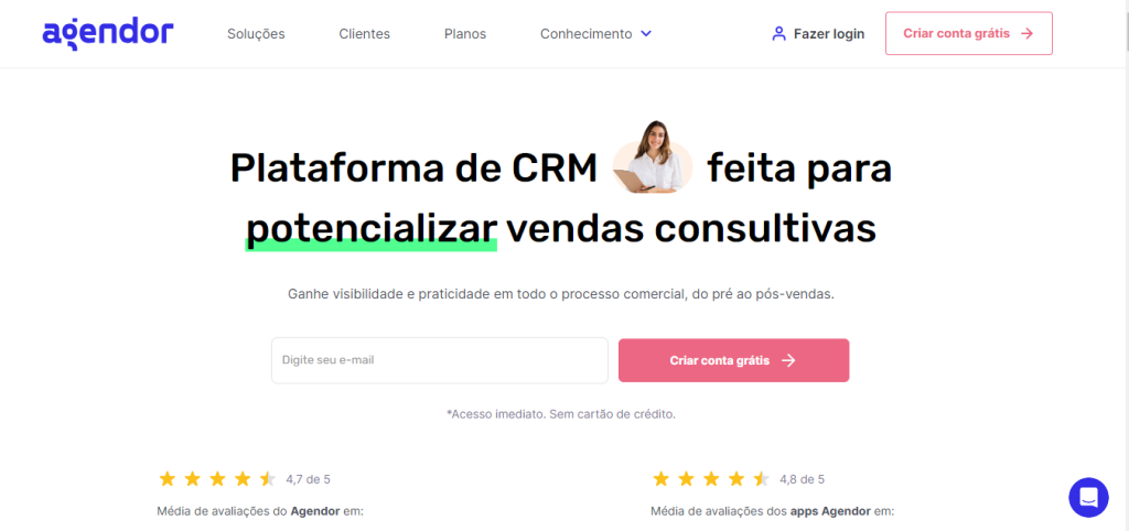 Página inicial do CRM Agendor