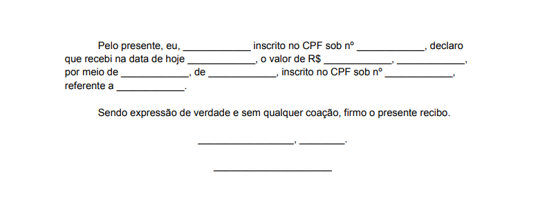 Modelo de comprovante de pagamento