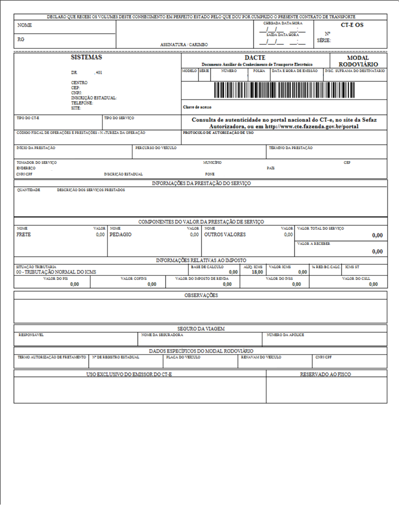 Exemplo de CT-e Conhecimento de Transporte Eletrônico