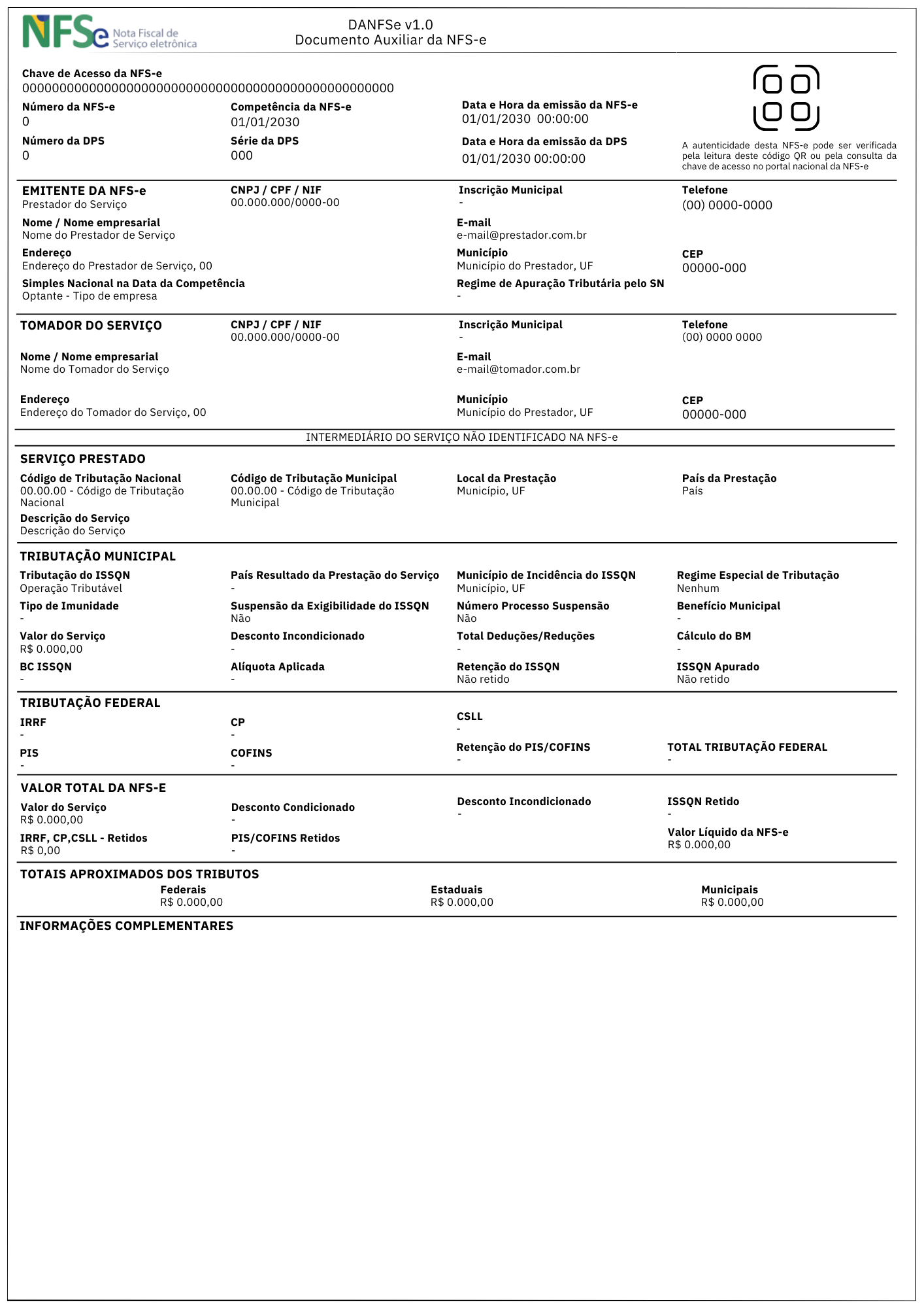 Exemplo Nota Fiscal de Serviço Eletrônica NFS-e