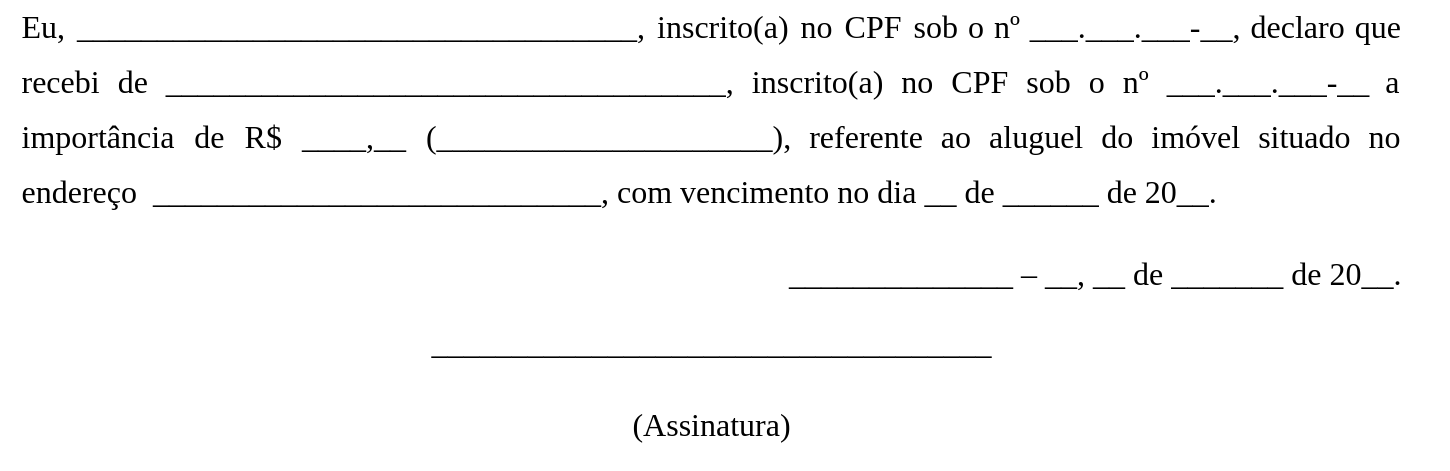 Modelo de recibo de aluguel