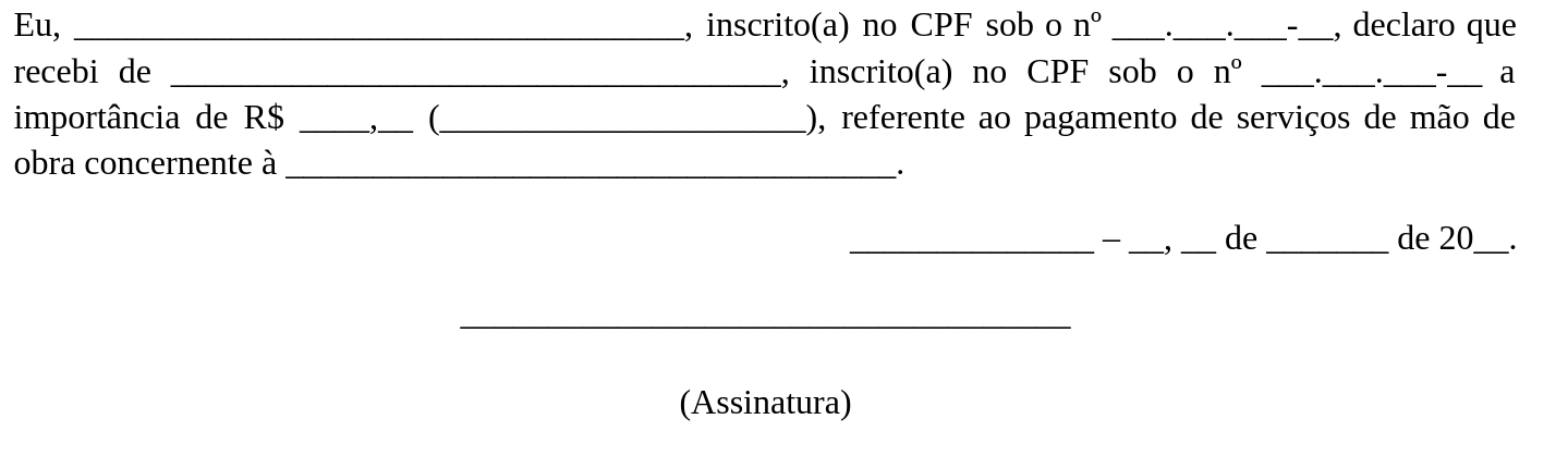 Modelo de recibo de prestação de serviço