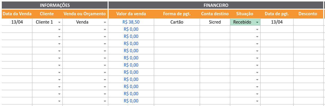 Exemplo de planilha de estoque de vendas
