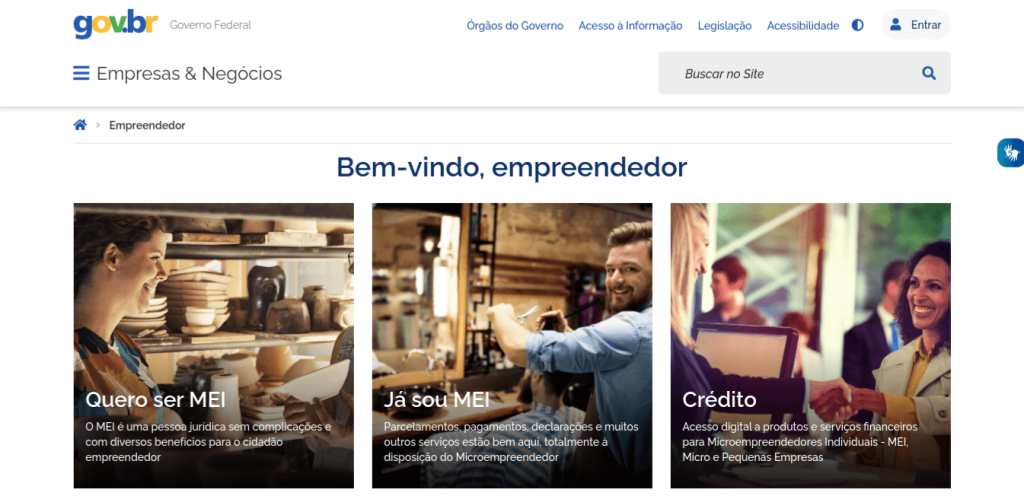 Página inicial do Portal do Empreendedor