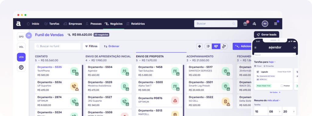 CRM Agendor - funil de de vendas