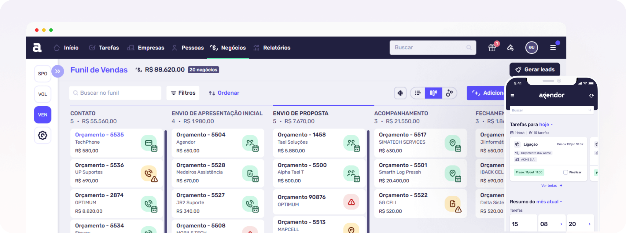 CRM Agendor - funil de de vendas